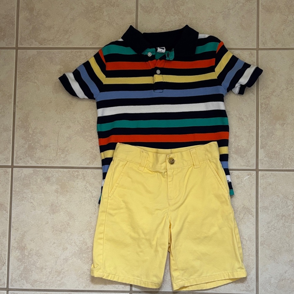 Janie and Jack Multicolor Striped Polo with Yellow Shorts